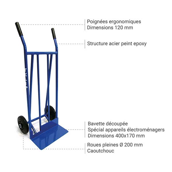 Diable machine à laver - Diable électroménager avec bavette spécifique évacuation d'eau - Charge max 150kg - 300732 - 2
