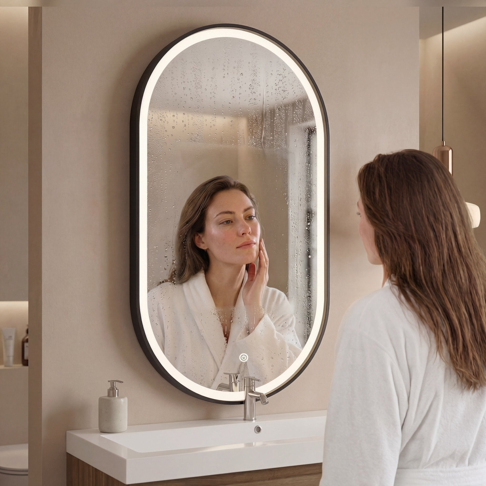 LOMAZOO Miroir de salle de bain ovale avec éclairage - 40 x 70 cm - Genève - 2