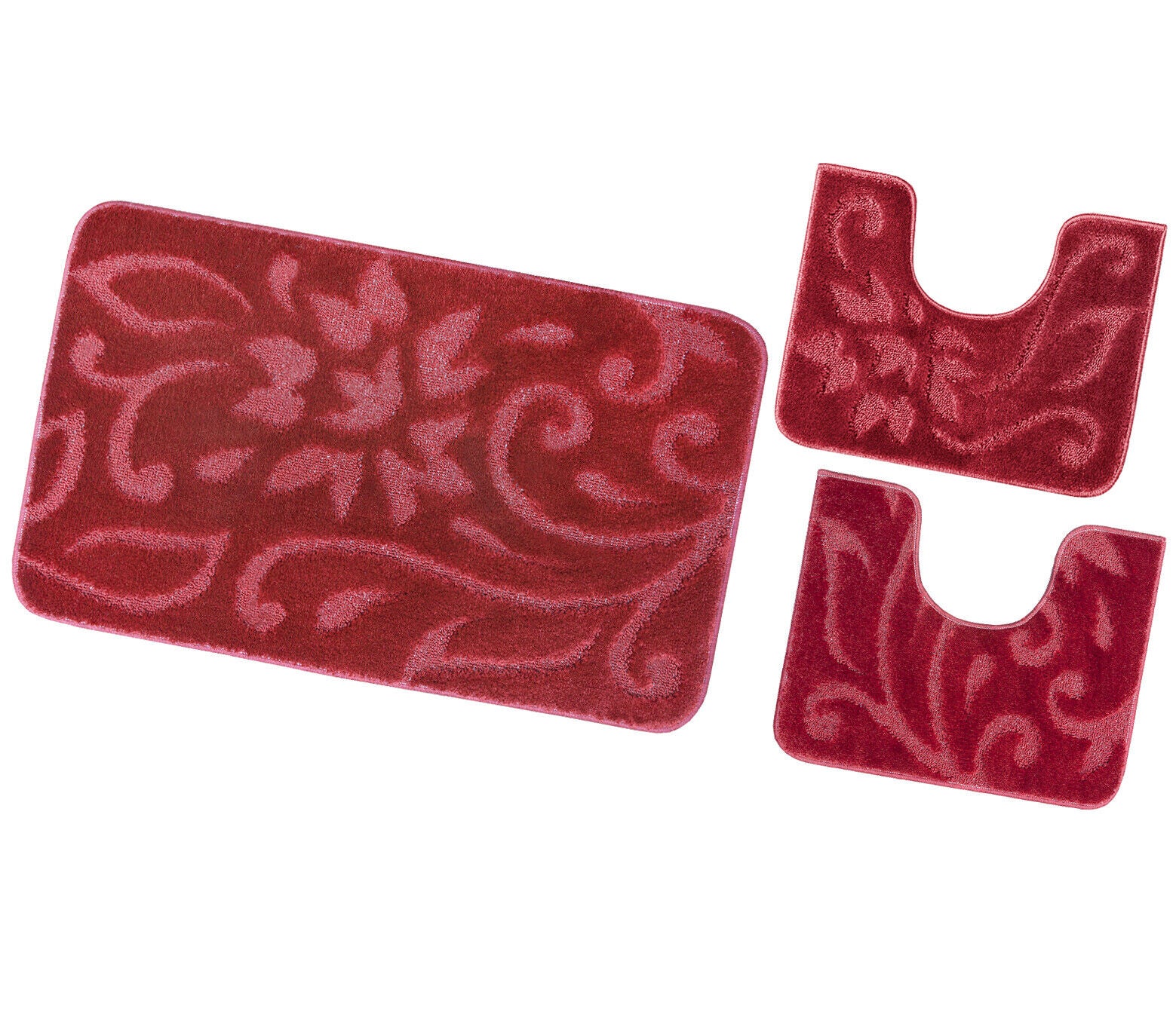 Dywanik łazienkowy Zestaw 3 Sztuk Jednolity Kolor Antypoślizgowy Girowater Chłonny Miękki Burgundowy