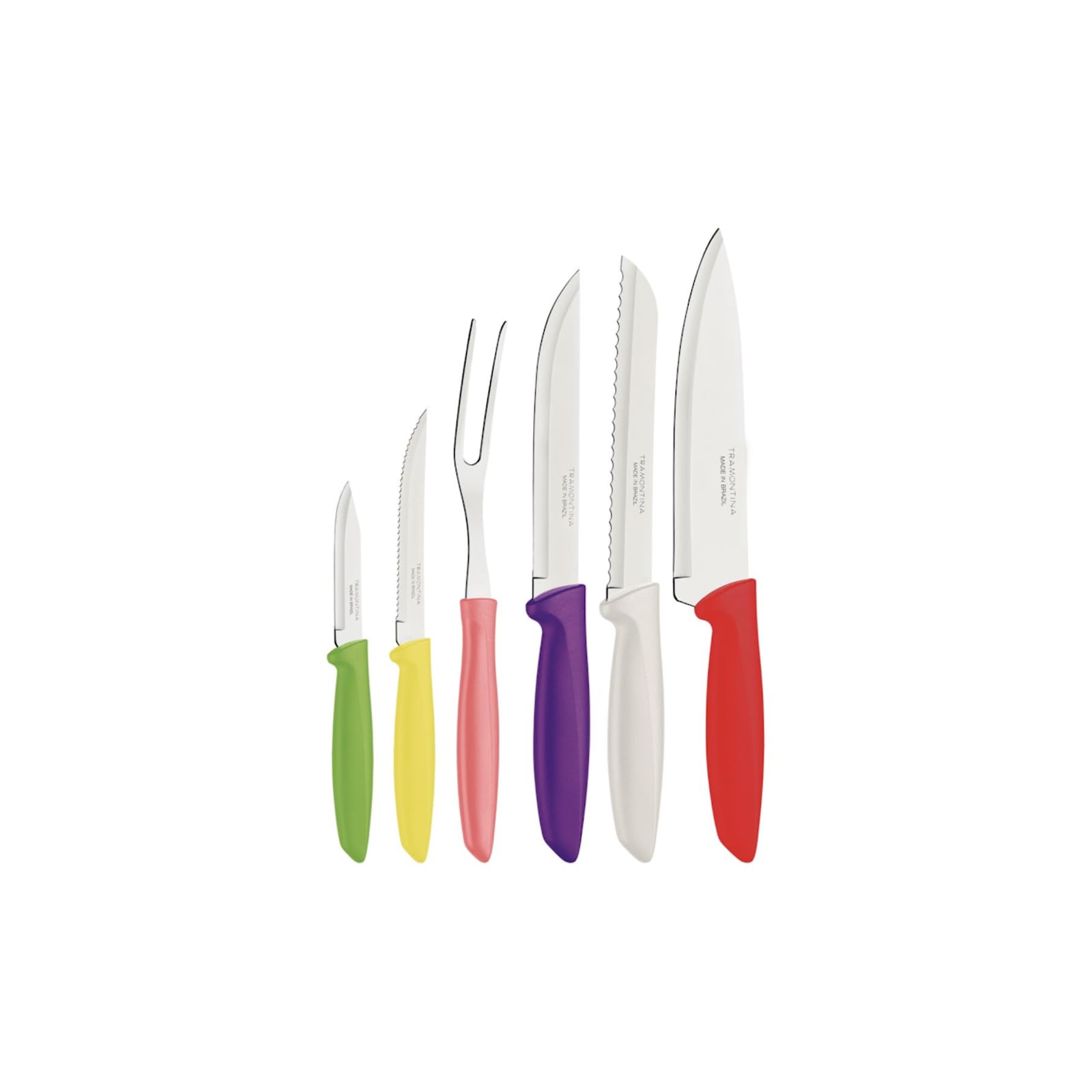 Tramontina Plenus 23498916 - Set di 6 coltelli da cucina con spelucchino, pane, chef e bistecca e forchetta da intaglio, tritaverdure
