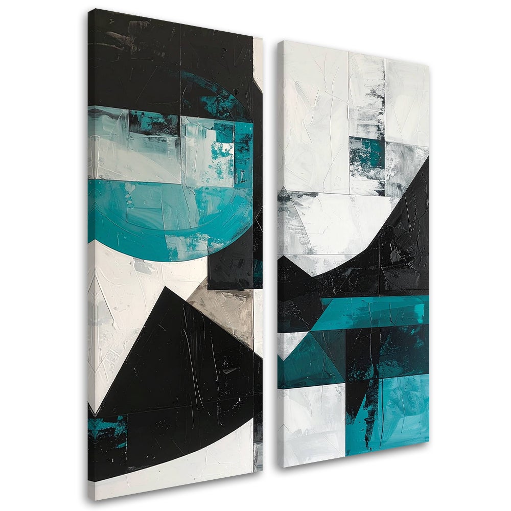 Set de tableaux sur toile, Abstraction géométrique turquoise 2 x 30x60 ...