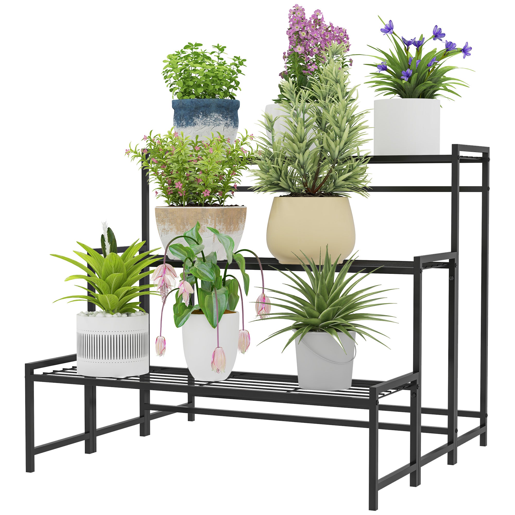 Support à plantes à trois niveaux avec échelle et structure métallique ...