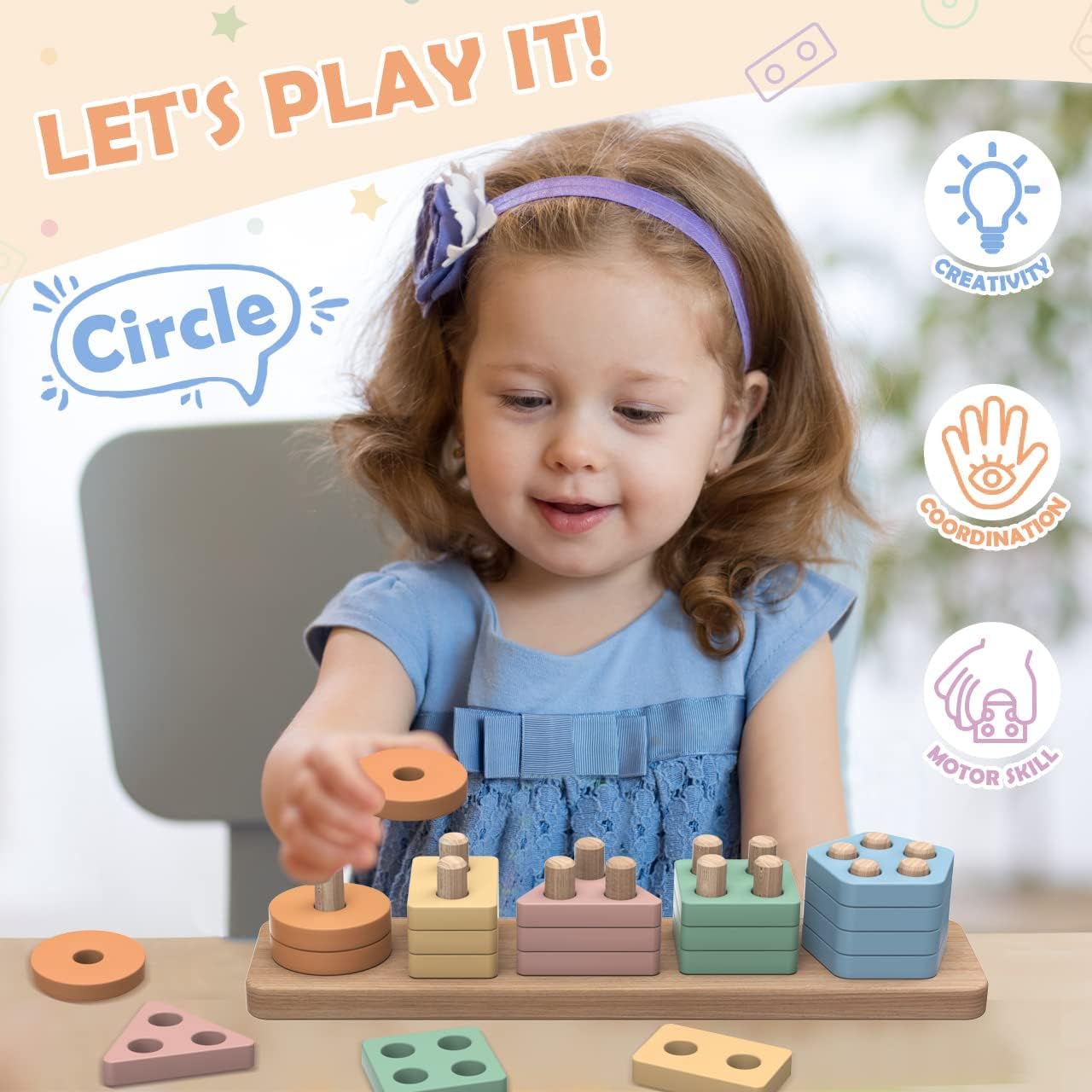 Jouets Montessori en bois pour enfants de 1, 2 et 3 ans. Jouets d'activités et de développement en bois Montessori pour enfants de 1 an (B) - 2