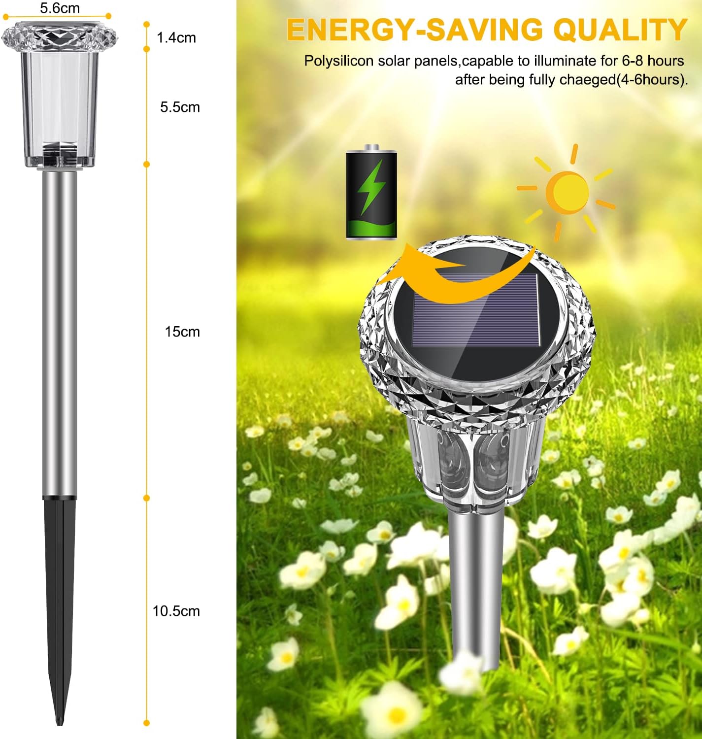 Auting Lampade solari per esterni, 6 pezzi, luci solari da giardino, per esterni, bianco freddo, IP65, impermeabili, senza fili, a LED, per giardino, balcone, vialetto, vialetto