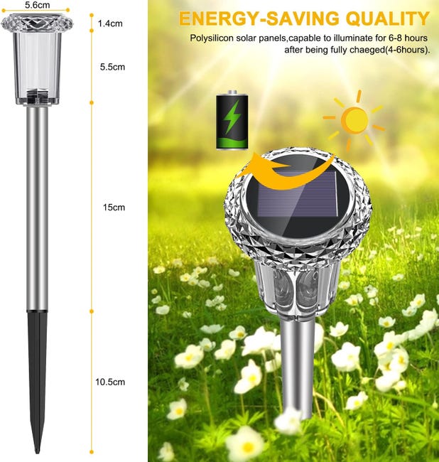 Auting Lampade solari per esterni, 6 pezzi, luci solari da giardino, per esterni, bianco freddo, IP65, impermeabili, senza fili, a LED, per giardino, balcone, vialetto, vialetto Auting Lampade solari per esterni, 6 pezzi, luci solari da giardino, per esterni, bianco freddo, IP65, impermeabili, senza fili, a LED, per giardino, balcone, vialetto, vialetto