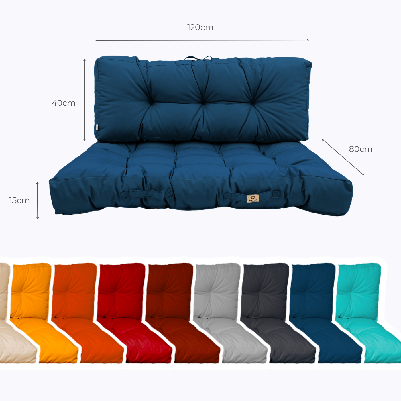 Coussins matelas pour palette 120X80X20 en polyester bleu pétrole - 5