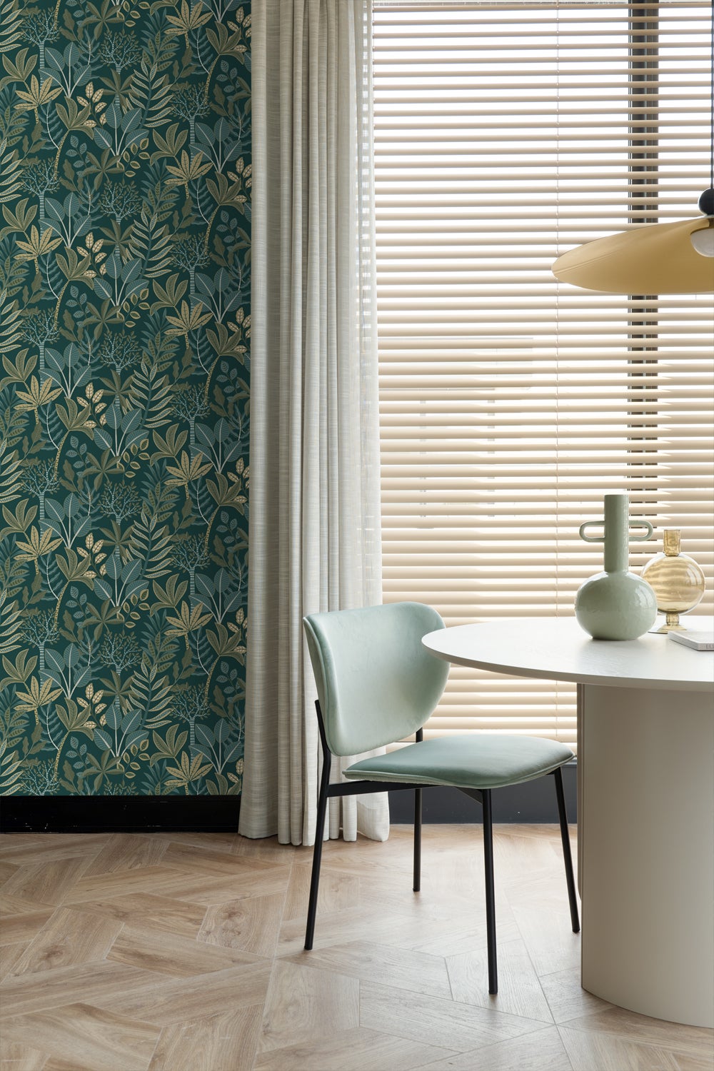Papier peint feuilles bleu foncé et vert - 50 x 900 cm - ESTAhome - 4