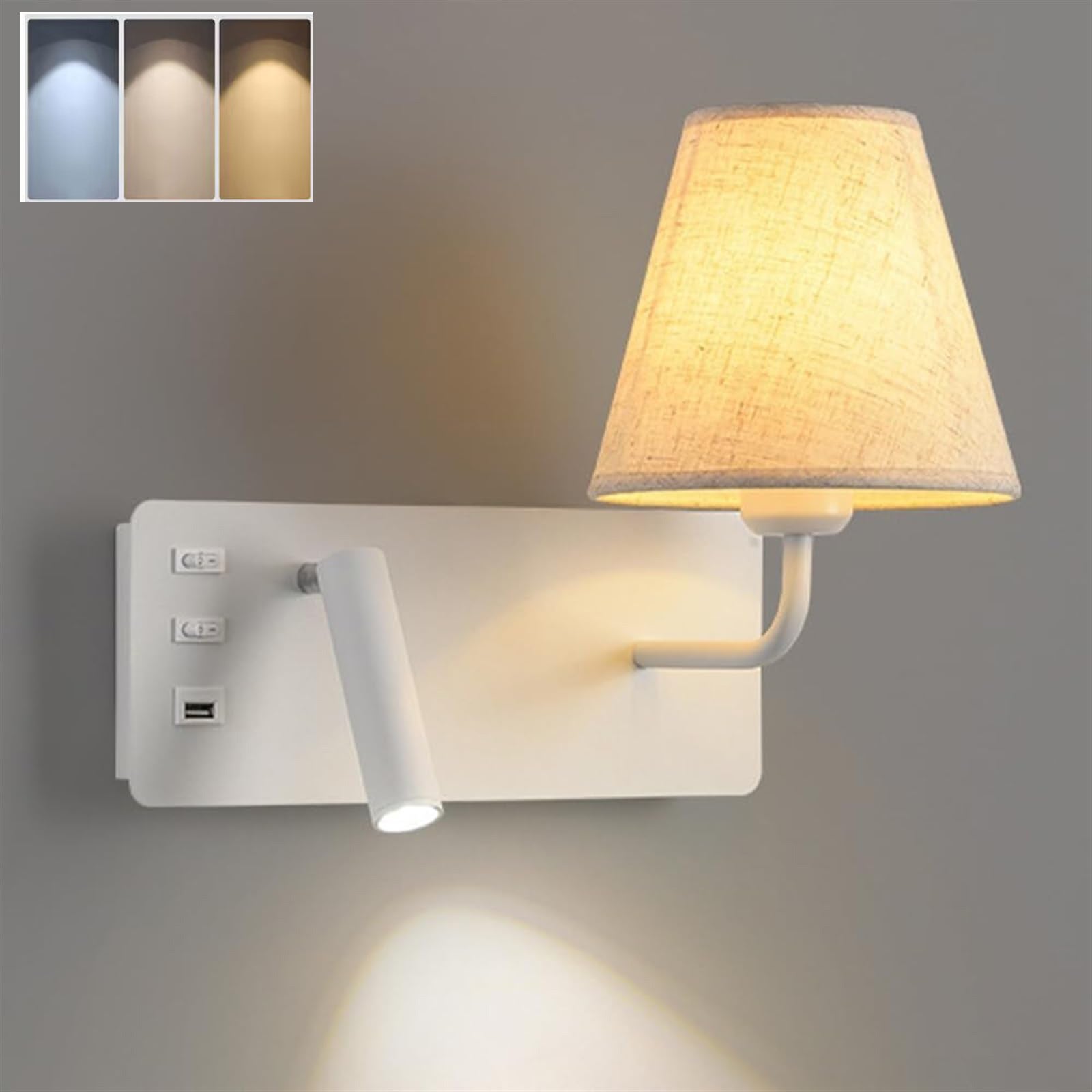 Aplique de pared de estilo nórdico para dormitorio, oficina, con interruptor, lámpara de mesita de noche usb moderna 3000-6000k