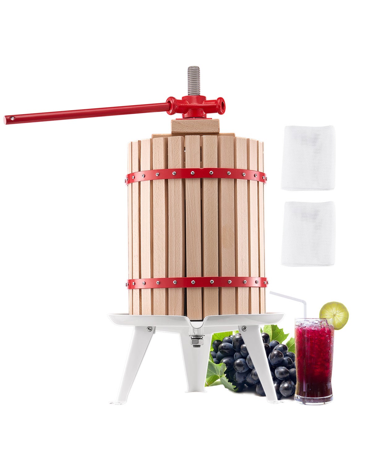 Presăpentru fructe manuală VEVOR 18 L, Presă pentru vin, coș din lemn masiv, 8 blocuri, extracție eficientă de suc, ulei, curmale, cidr, bucătărie