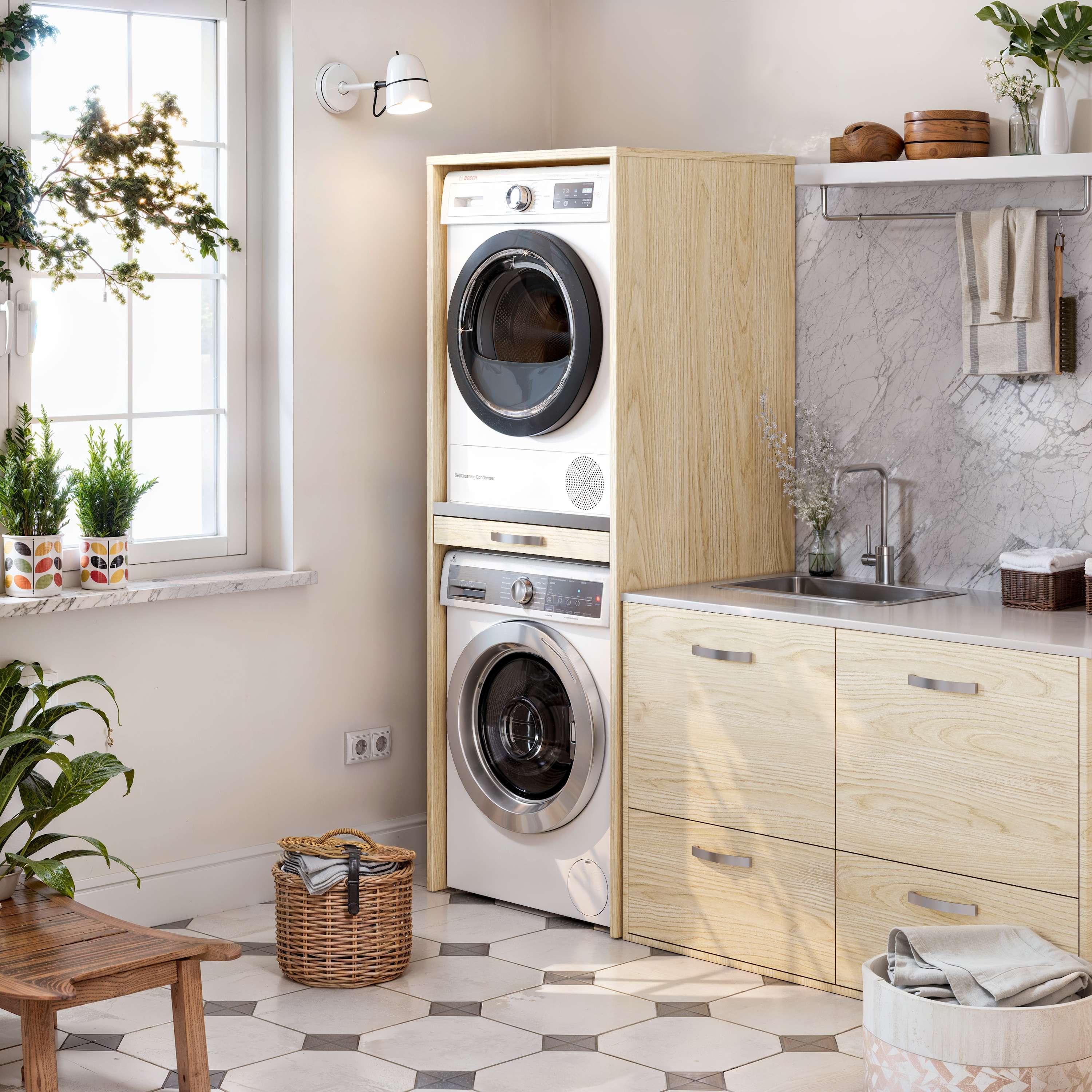 Mueble columna para lavadora y secadora apilables T-BATH 67,2x187