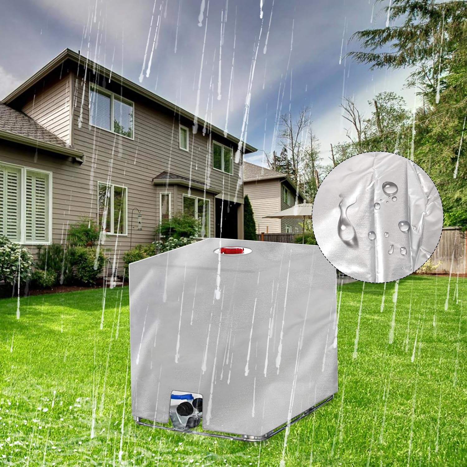 Bache de Réservoir d'eau Couvercle, Anti-UV Anti-Poussière Bache de Housse Protection,Bache pour Cuve 1000L IBC, Bouchon Cuve a Eau Bâche, Housse Cuve - 5