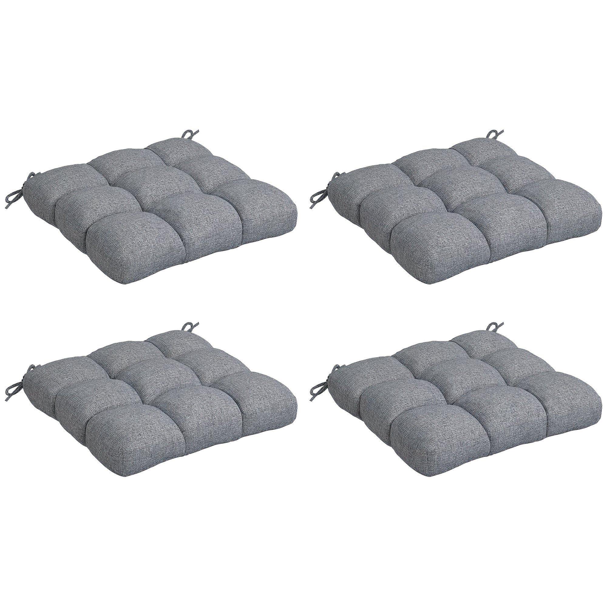 Komplet 4 poduszek na krzesła ogrodowe, pikowane poduszki ogrodowe, rozmiar 48L x 48L cm Szary