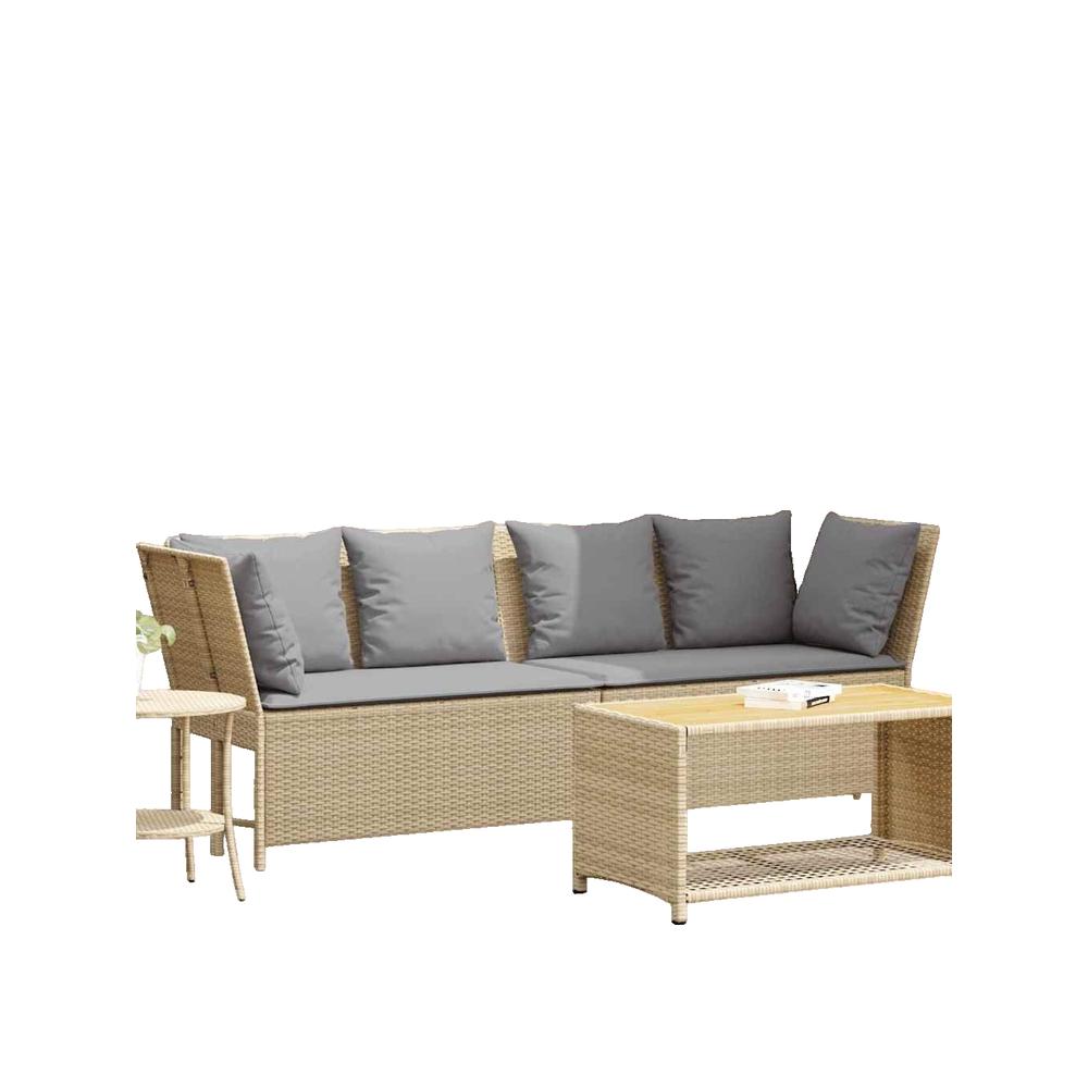 Sofa ogrodowy vidaXL z rattanu syntetycznego z zdejmowanymi poduszkami beżowy