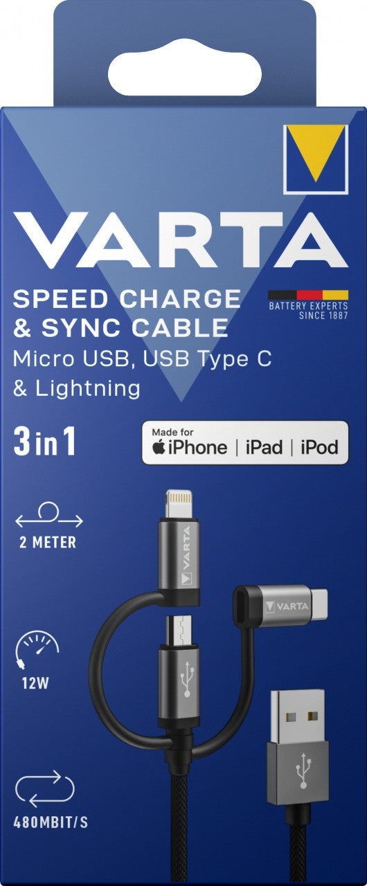 Cavo USB A A USB-C Varta Speed Charge & Sync - 2 Metri, Nero - Foto 7