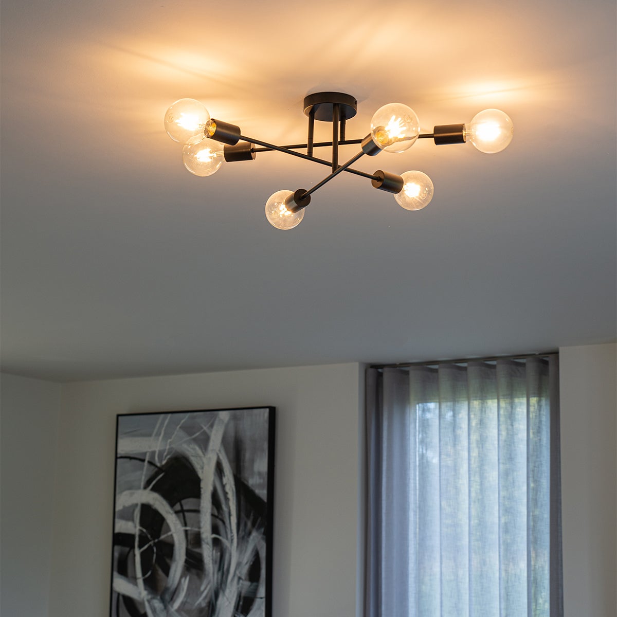 Industrialna lampa sufitowa czarna 6 świateł - Sydney - 2