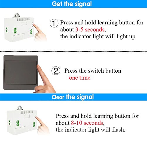 Kit di 3 interruttori a pulsante remoti RF433, interruttore luce interno wireless, impermeabile, senza cablaggio, portata 50 m (grigio) - 7