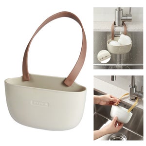 Porta spugna con ventosa lavello organizer in plastica sapone scolapiatti (Apricot