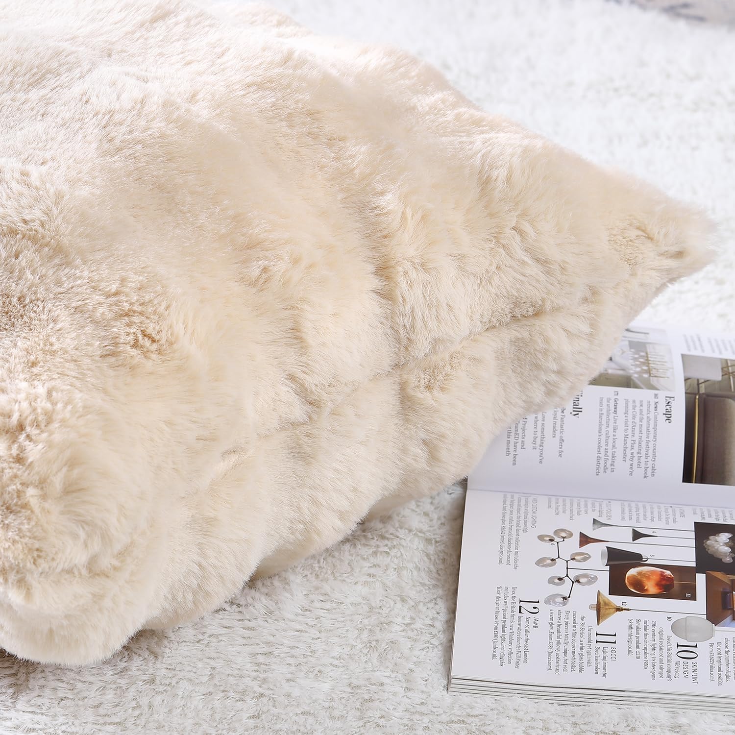 Set di 2 fodere per cuscini decorativi di lusso, morbido peluche, 30x50 cm, beige chiaro per divano e camera da letto. - 2