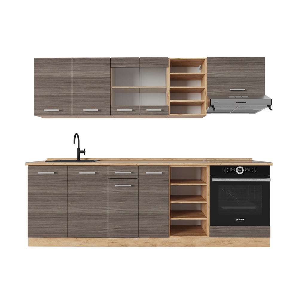 Vicco Cuisine R-Line, gris noble/blanc, 300cm , PT Anthracite | Leroy
