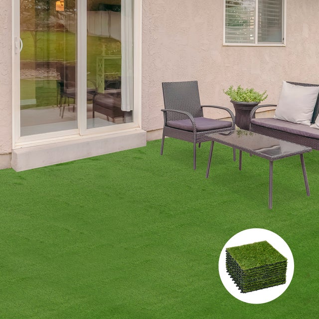 Gazon Synthétique 10 Pièces Hauteur Pelouse 25 Mm Tapis Foncé Anti-uv Vert 30x30cm