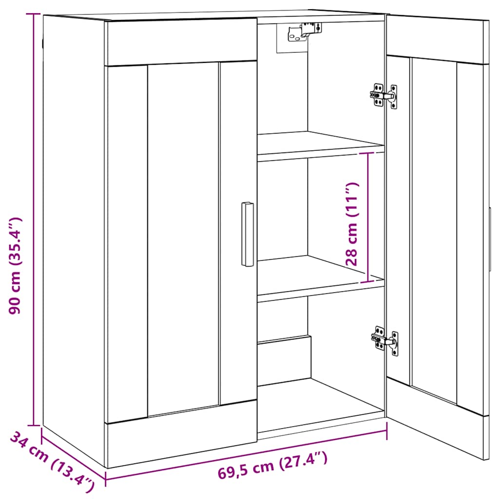 Armoire murale suspendue chêne artisanal 69,5x34x90 cm vidaXL - 3