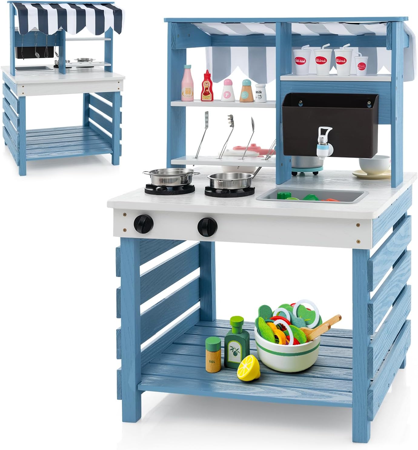 Cucina Giocattolo In Legno Per Esterni Con Lavello Rimovibile, Rubinetto Funzionante, Fornelli E Accessori, Set Montessoriano Per Gioco Creativo Con Fango E Sabbia, Per Bambini Dai 3 Anni In Su