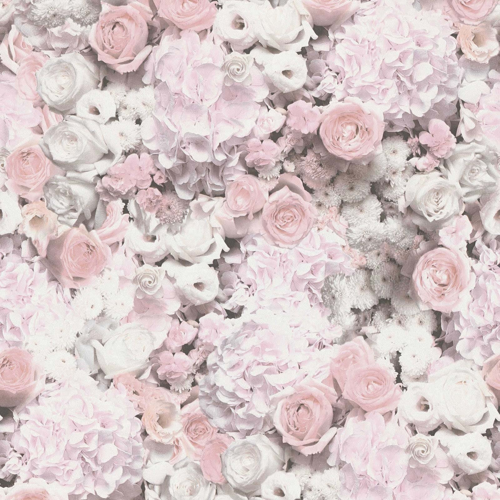 Papel pintado vinílico estampado naturaleza papel pintado flores estilo clásico para interior elegante papel pintado rosa, blanco y rojo