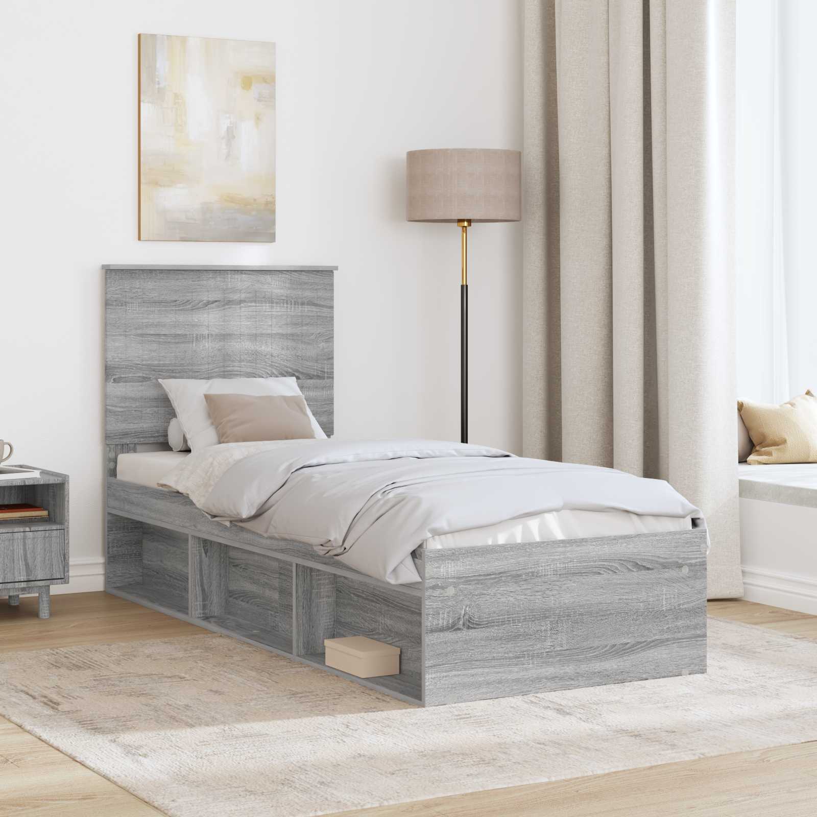Cadre de lit gris 75 x 190 cm en bois de pin massif - 3