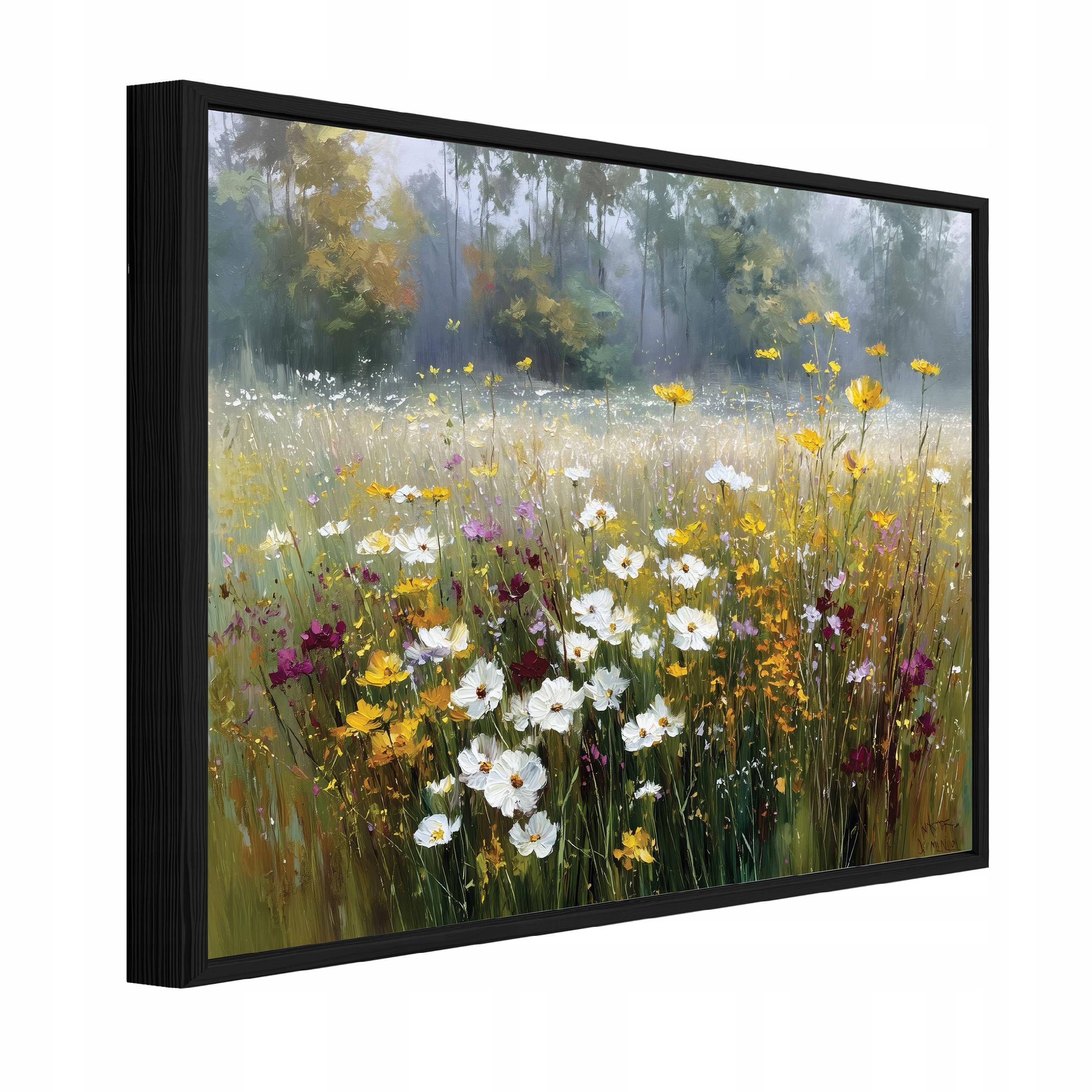 Tablou Canvas flori verde campuri Tablou decorativ Rama Neagra Living Bucatarie Tablouri de perete 120x80 cm