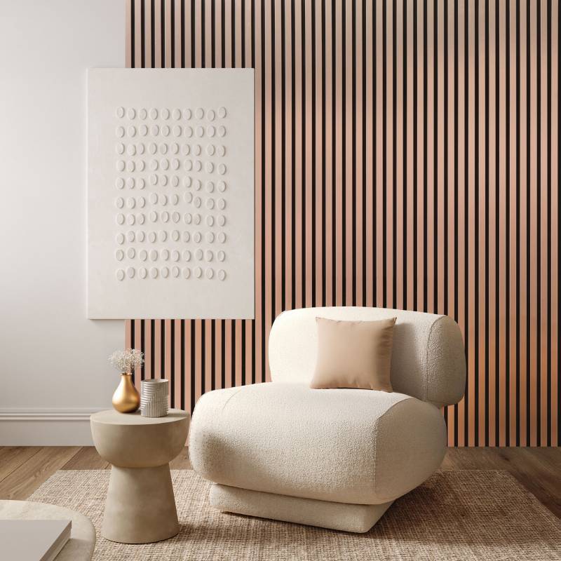 Mur TV - Lot de 5 Panneaux tasseaux bois 250 x 30 x 1,9 cm - rose gold/feutrine noir - 3,75m² - 3