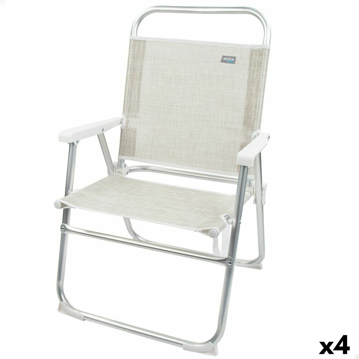 AKTIVE Chaise De Plage Pliante 8 Positions Beige - Transat Confortable Avec Coussin, Supporte 110kg, Léger Et Portable