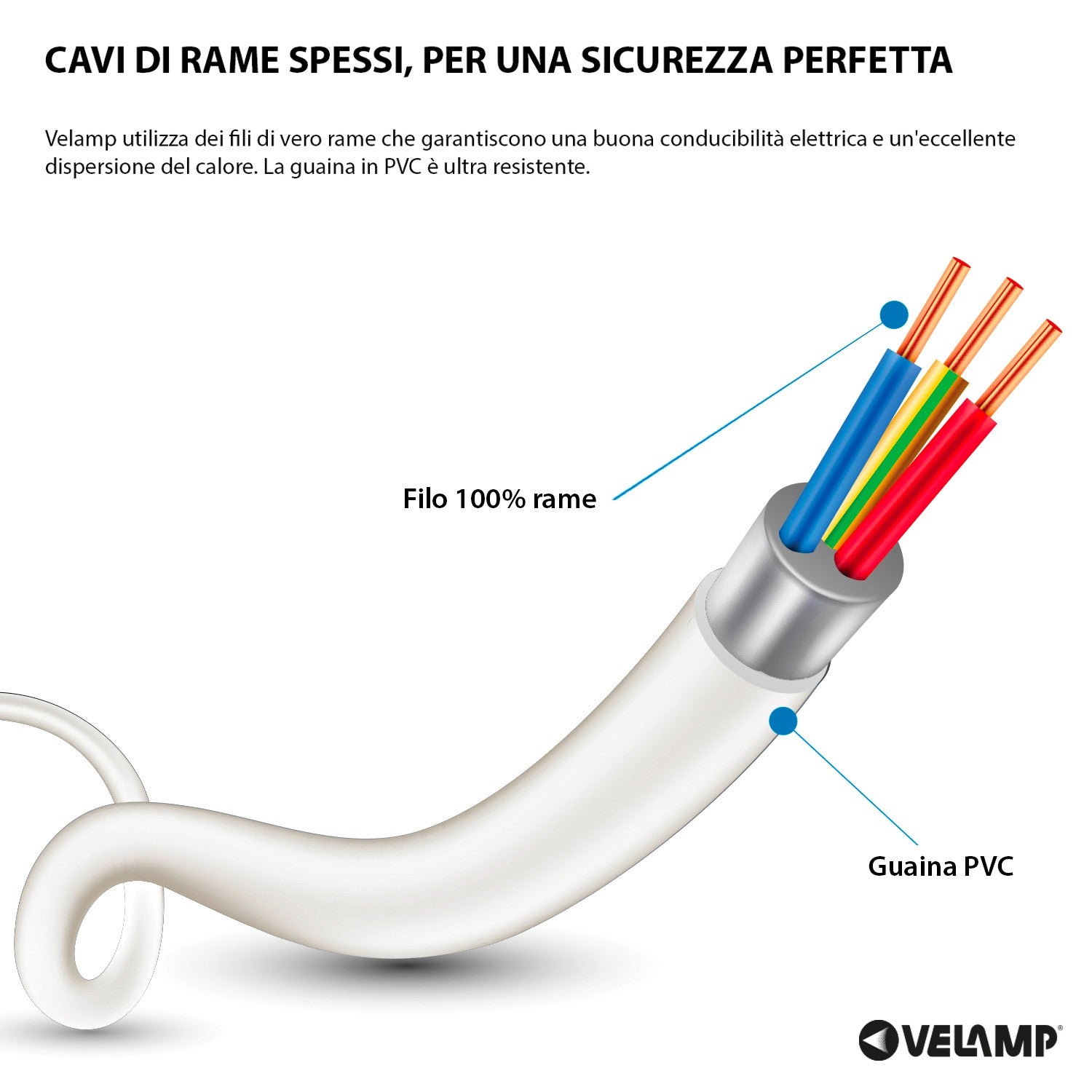 Multiprise italienne 3 entrées. Câble 1,5 m, petite prise 10 A - 5