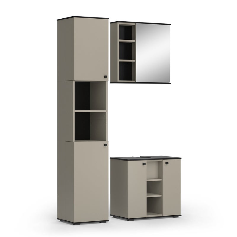 Vicco Zestaw mebli łazienkowych Joli, Szary, 3 części, z wysoką jednostką