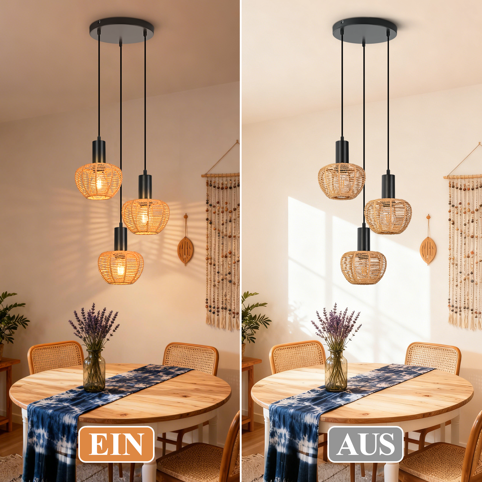 ZMH Czarna lampa wisząca w stylu vintage z trzema żarówkami E27 (żarówki nie są dołączone) - 5