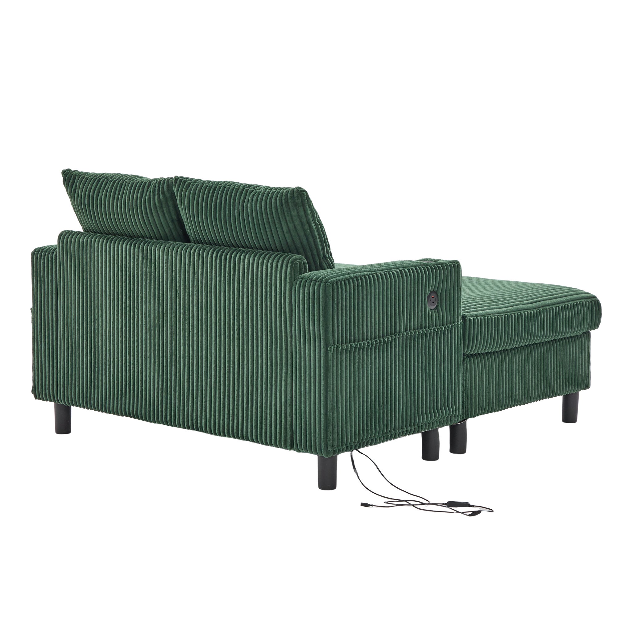 Fauteuil-longue avec porteboissons latéraux, prises USB, LED, en velours, couleur émeraude - 9