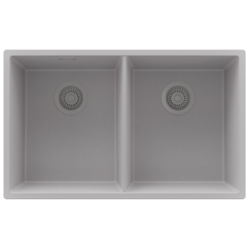 Zlewozmywak Szary 76x47cm, Zlew Kuchenny 2 Komorowy + Syfon, Nablatowy do szafki od 80cm - Londyn Slim Twin PRIMAGRAN