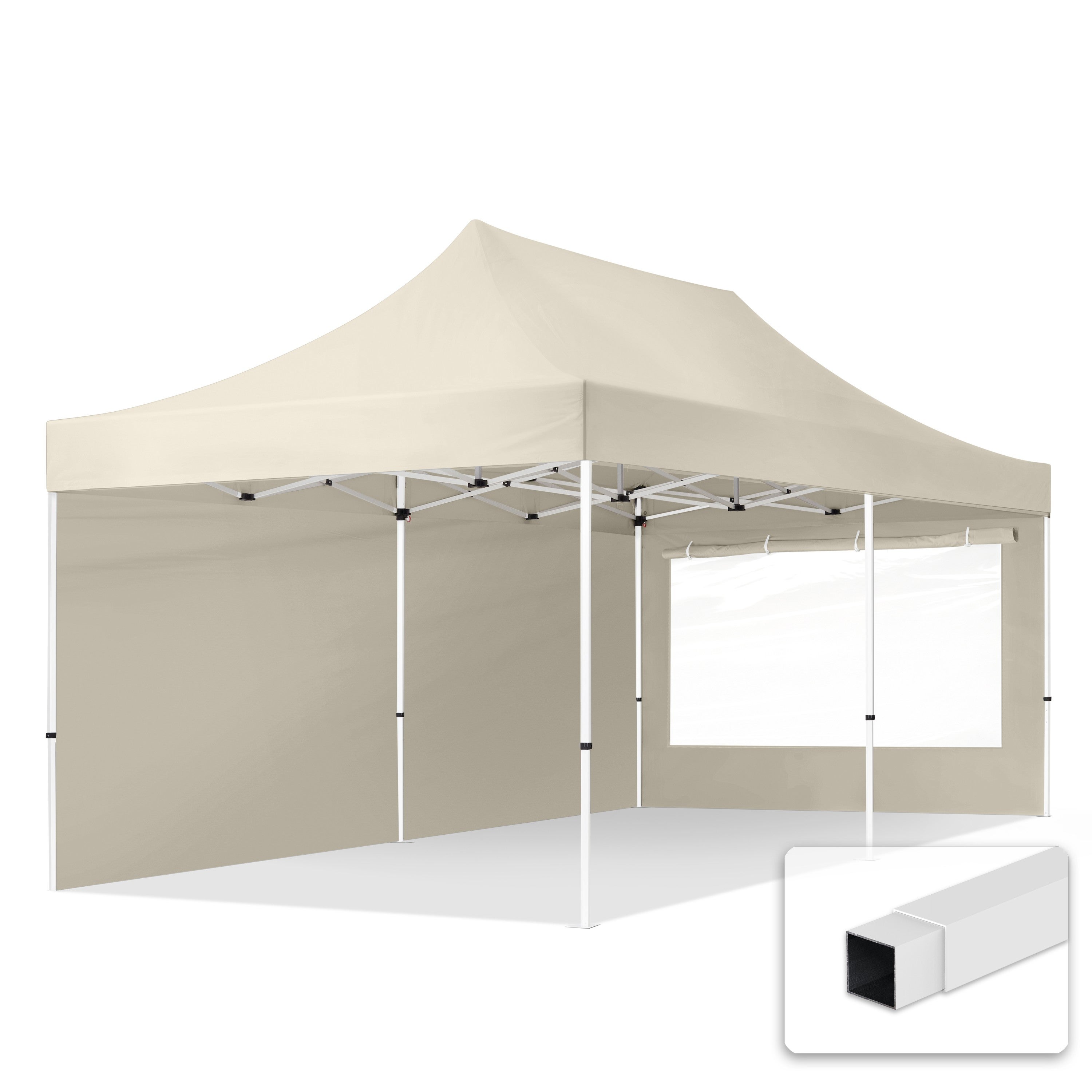 3x6 m Namiot Ekspresowy, ECONOMY Stal 30mm, ze ścianami bocznymi, okna panoramiczne, beige
