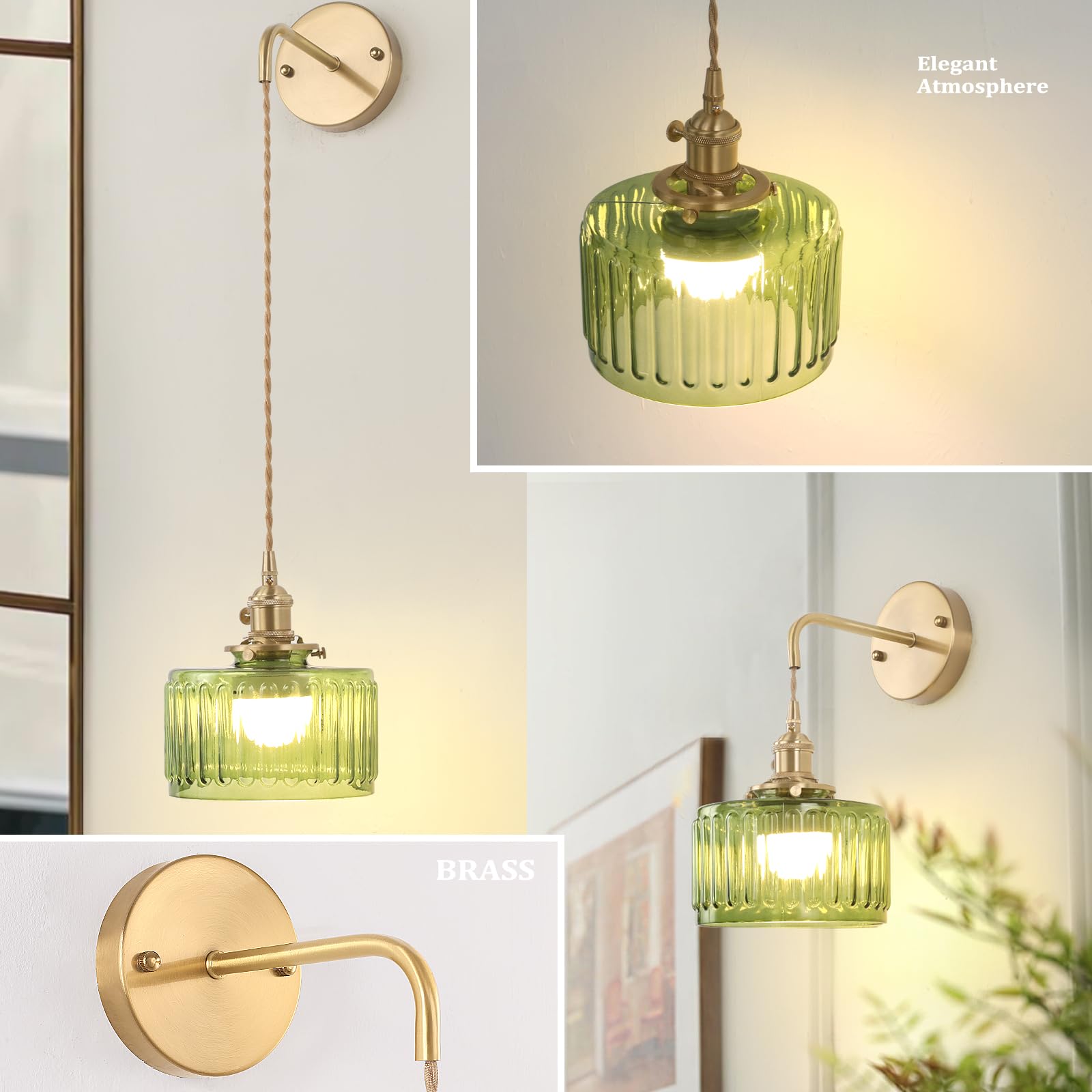 Lampa ścienna w paski w stylu vintage - nowoczesna lampa ścienna LED z regulowanym łańcuchem, żarówka E27 nie jest dołączona - 9