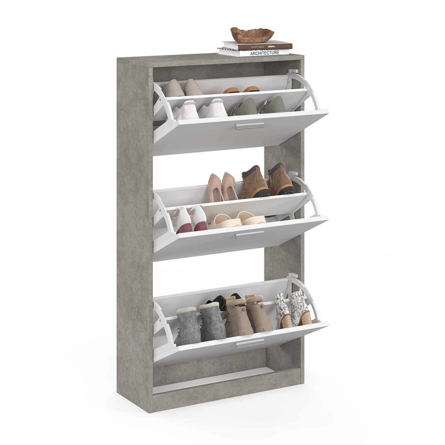 Meuble à chaussures 18 paires KLARK effet béton 3 portes blanches - 4