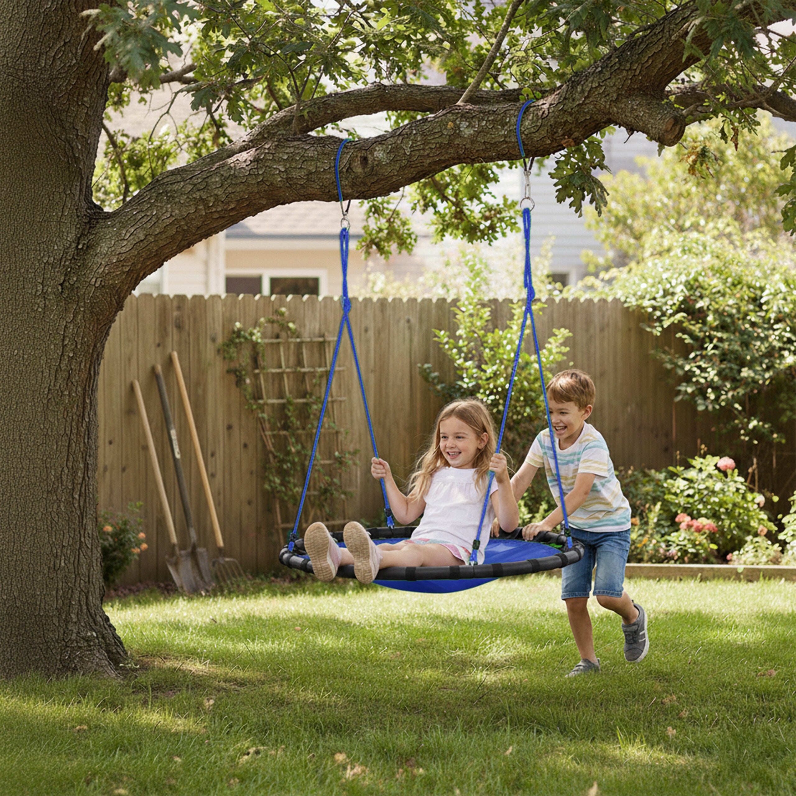 Balançoire nid d'oiseau rond 120 cm à suspendre enfant adulte jardin extérieur 100 kg, Relaxdays - 2