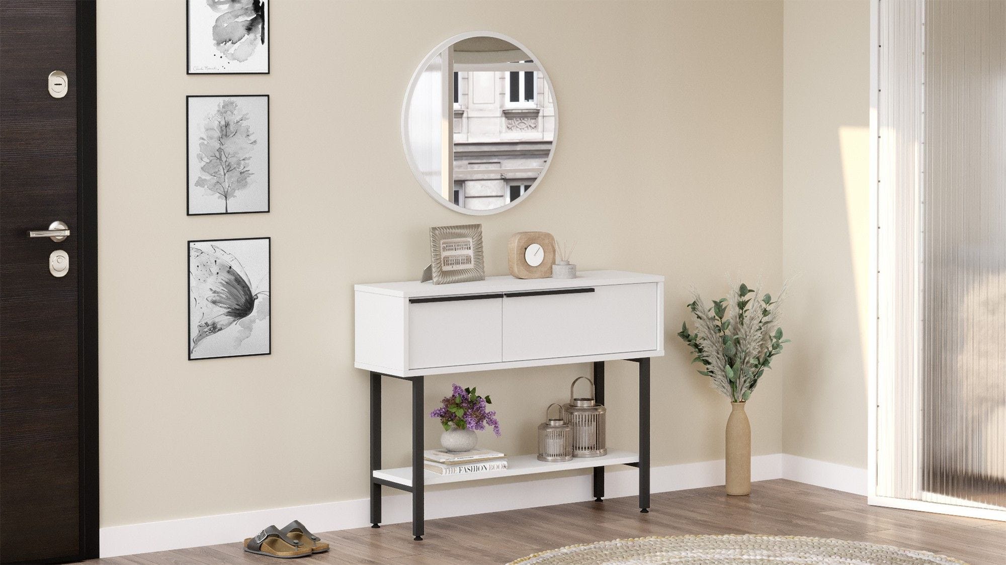 Console Style Console style industriel avec miroir Evelis Blanc | Leroy Merlin