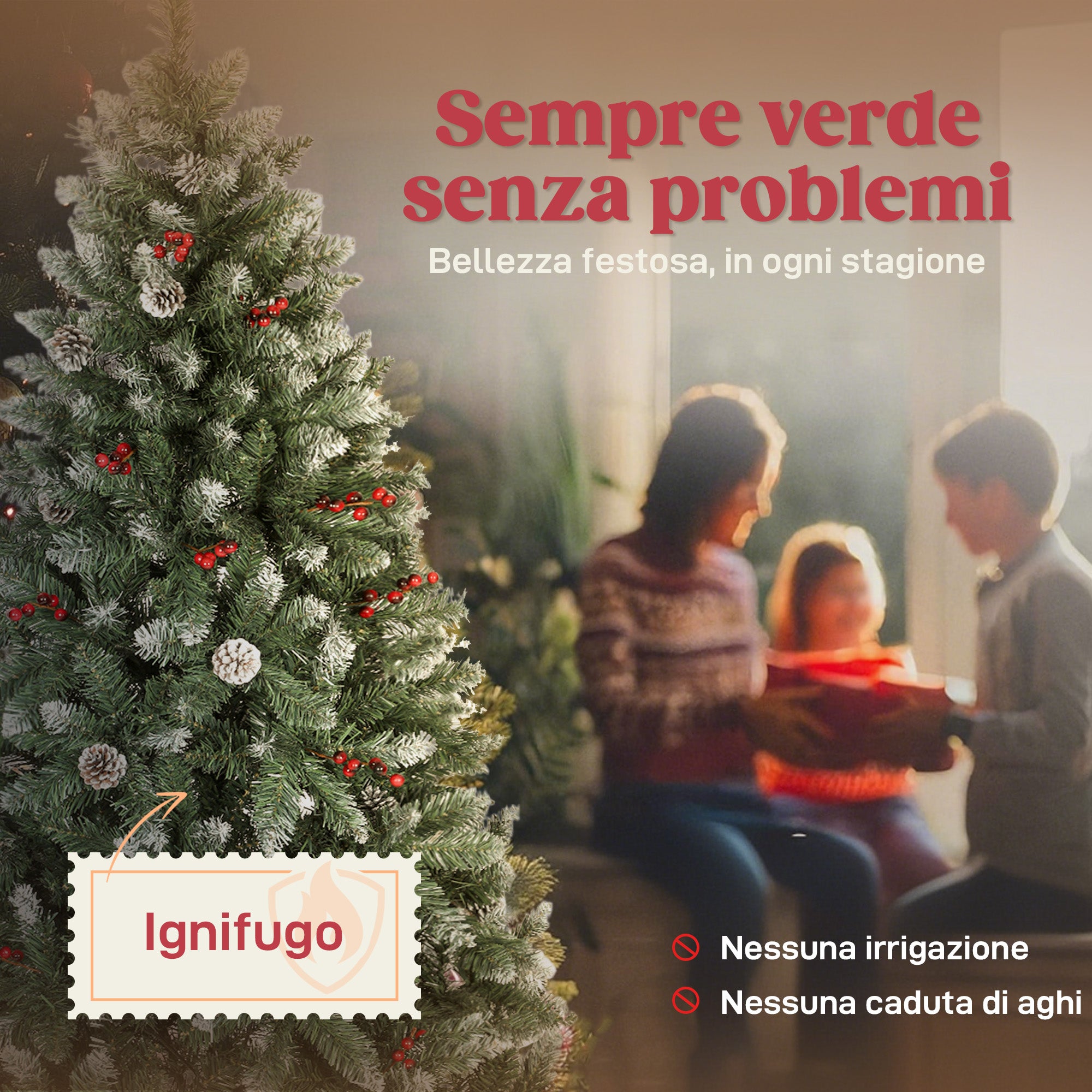 HOMCOM Albero di Natale Alto 180 cm da Interno con 620 Rami, Pigne e Bacche Rosse, Base in Metallo, Verde - 4