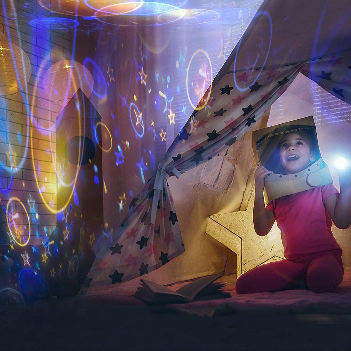 Projektor nocny LED z pilotem, obrót 360°, 6 rodzajów projekcji światła, 8 rodzajów muzyki, idealny dla dzieci, na festiwale i imprezy. - 3