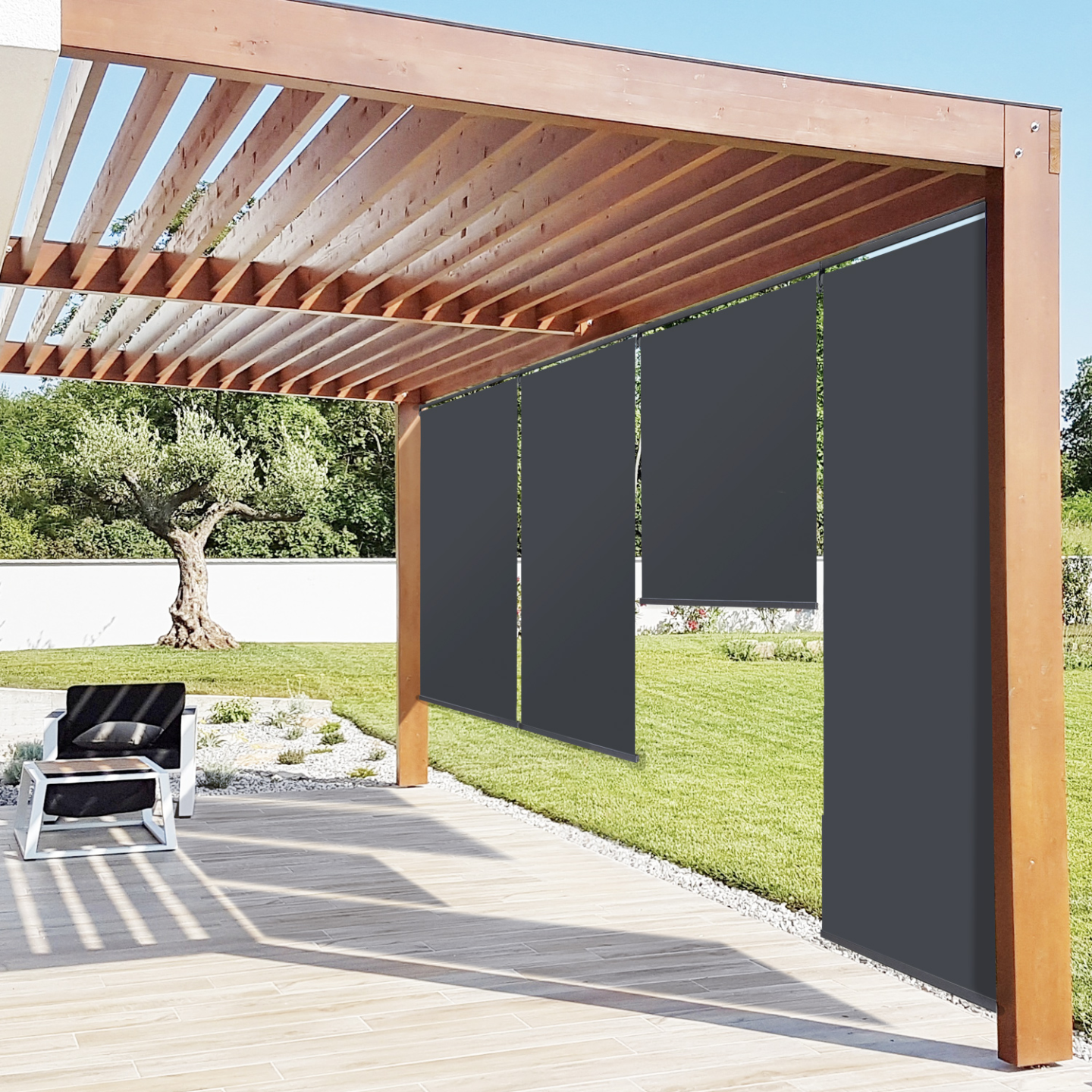 Lot de 2 stores enrouleurs L.124 x H. 225 CM pour pergola gris anthracite - 3