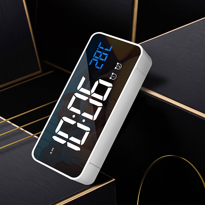 Réveil numérique avec grand affichage LED de la température, réveil miroir portable avec double alarme, fonction snooze, variateur de luminosité à 4 - 4