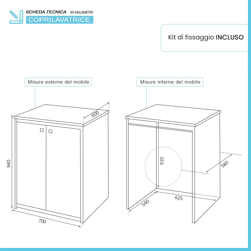 Funda de PVC para lavadora de exterior de 70x60 cm con fijaciones incluidas. - 2