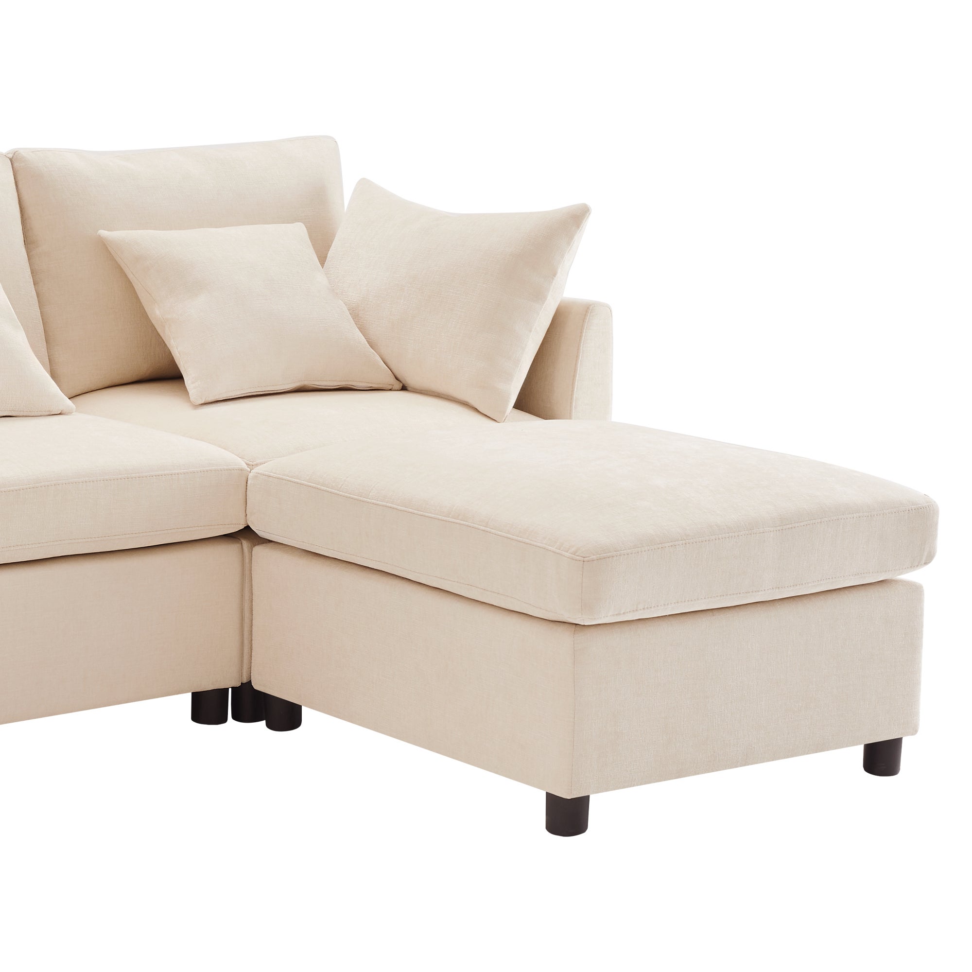 Nowoczesna narożna sofa w kształcie litery L - Z wyjmowanym podnóżkiem - 4-osobowa - Beżowa - 7
