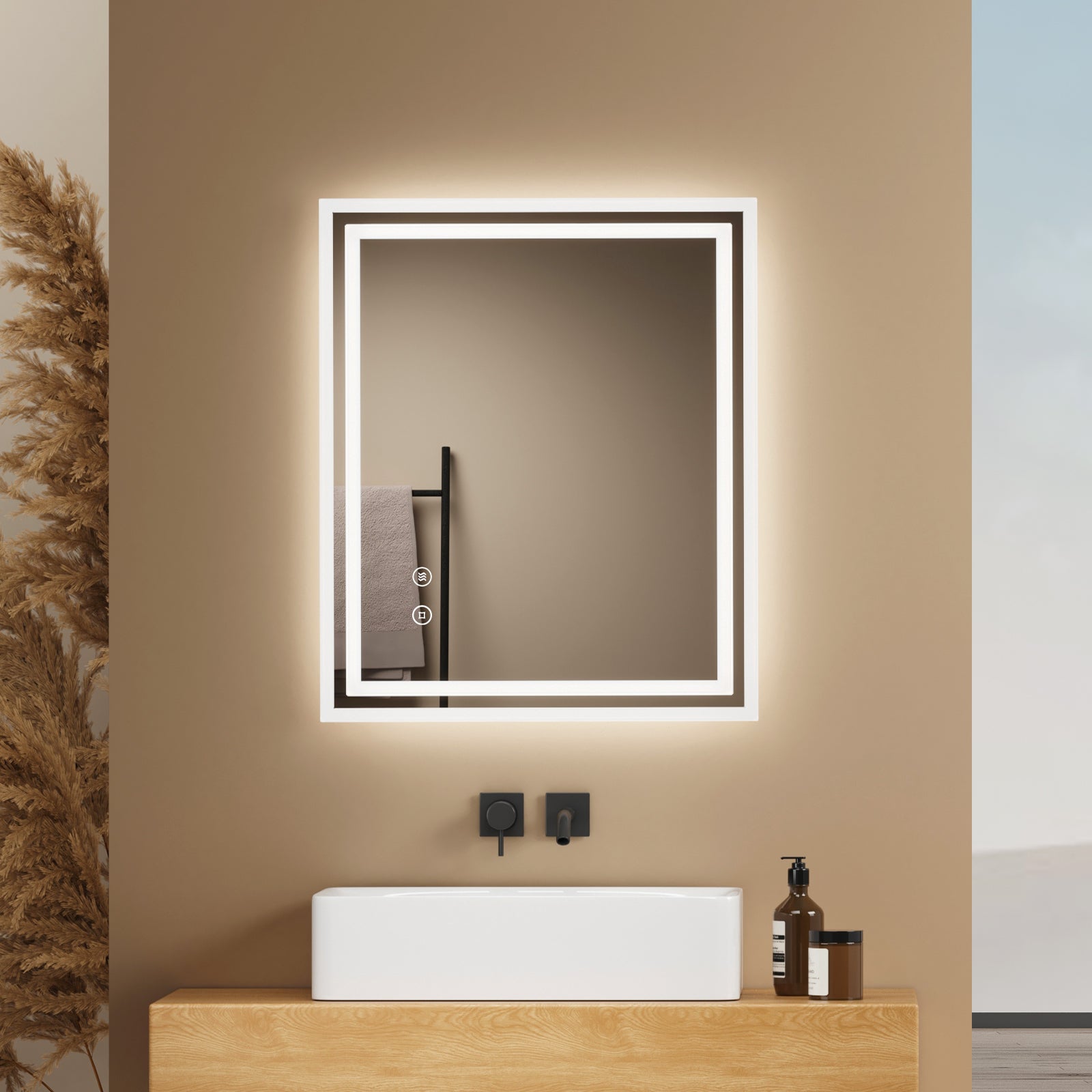 EMKE Lustro z wbudowanym oświetleniem 60x50 cm, z 6500K, możliwość ściemniania, przeciwmgielne, funkcja pamięci
