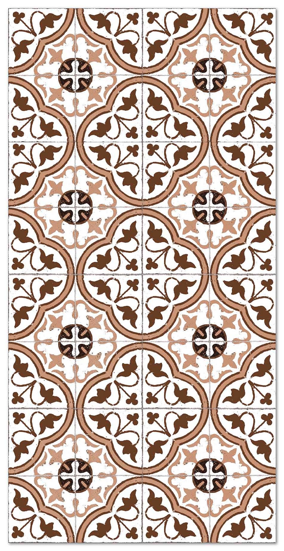 Panorama alfombra vinílica hidráulica flor marrón 80x200 cm - alfombra cocina vinilo - alfombra salón antideslizante e ignífuga