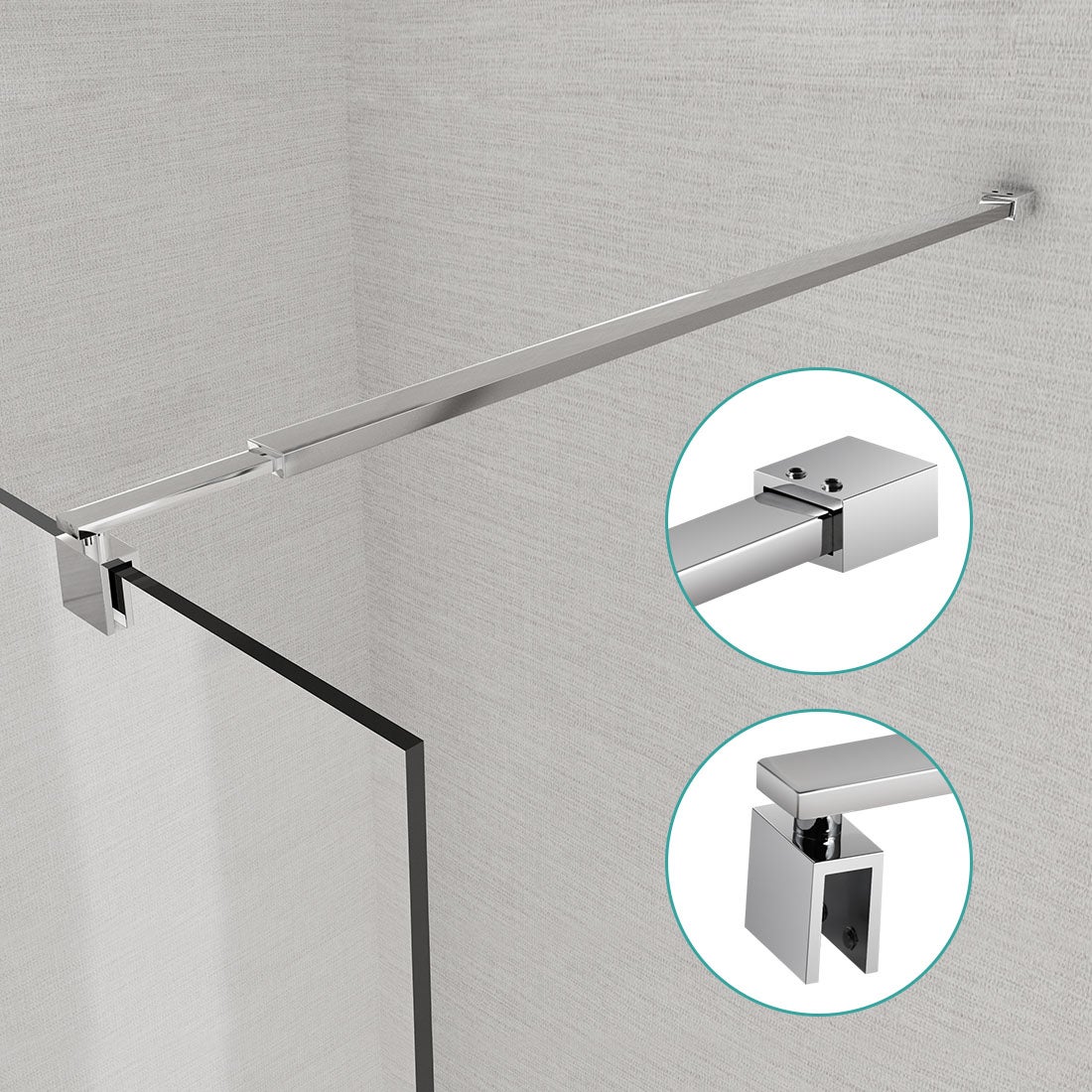 EMKE Stabilizator do Walk-in teleskopowy 70–120 cm Chrom, do szkła 8–10 mm